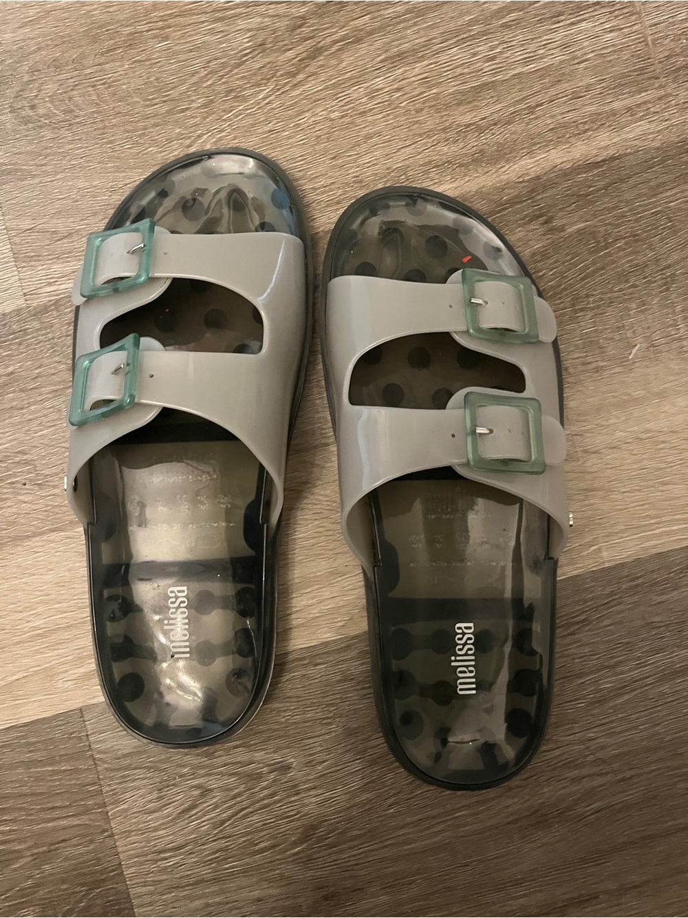 Melissa X Madewell Light Green Double-Buckle Jelly Slide Sandals - Picture 3 of 5